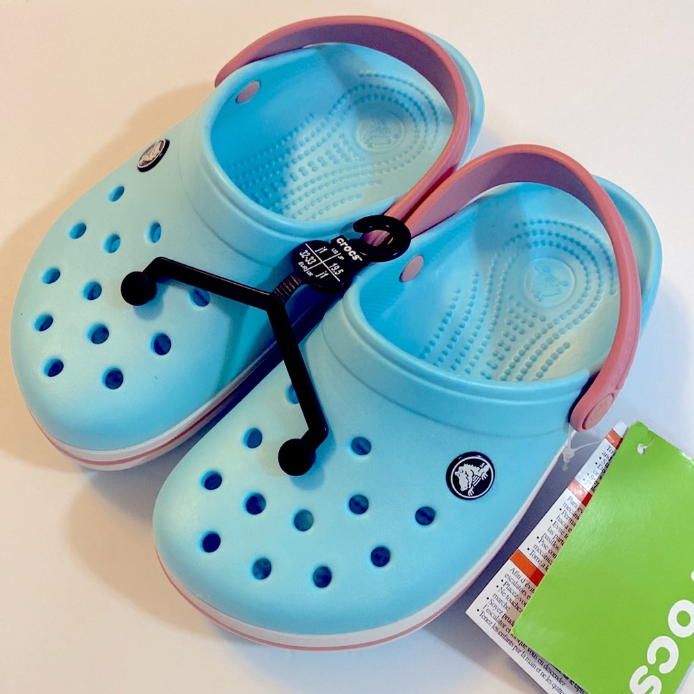 NWT CROCS Crocband Ice Blue/White/Pink. Kids Size US J1. Everyday Outdoors. - Picture 3 of 13